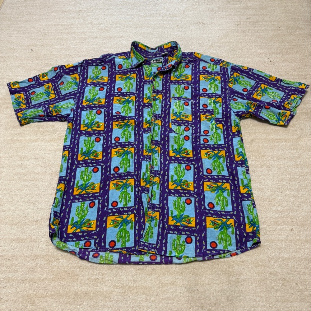 Vintage DX Double Exposure Southwestern Cactus Camp Shirt AOP Men's XL Art